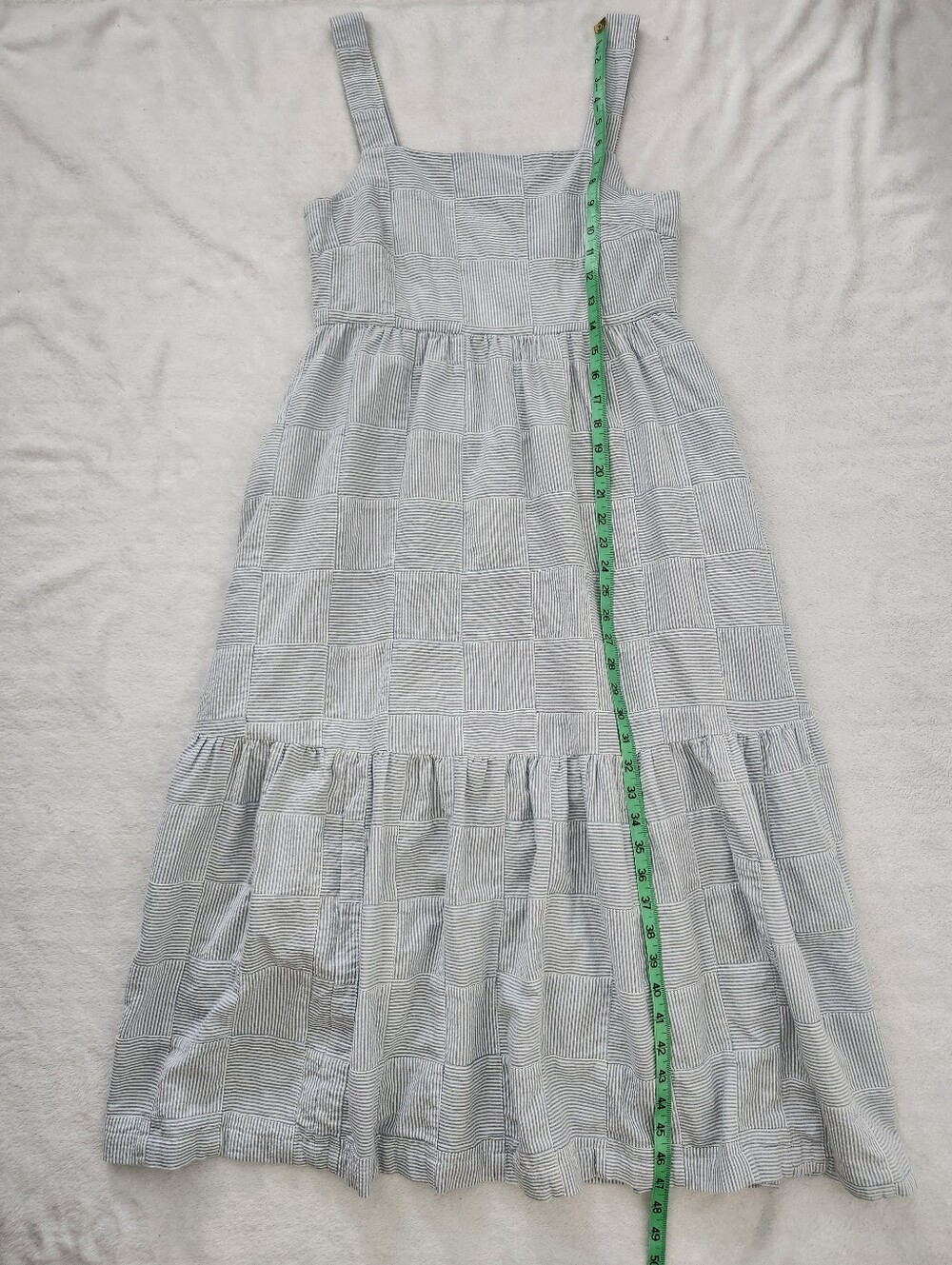 MADEWELL Seersucker Patchwork Tiered Midi Cotton Dress Sz 8 Cottagecore Coastal - Picture 13 of 15